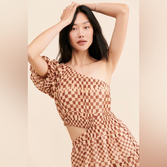 MOON RIVER ~ CHECKERBOARD ONE SLEEVE DRESS - Picture 4 of 12